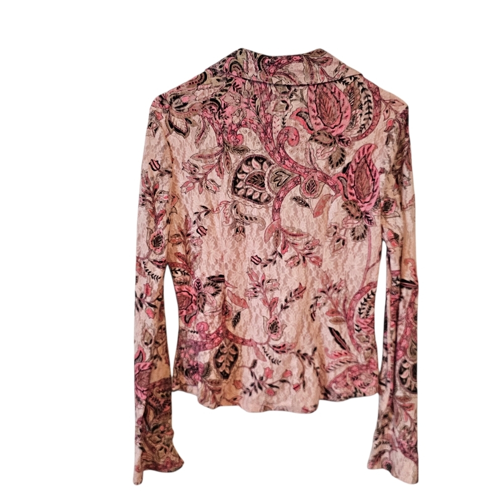 I.N.C Y2K Vintage Paisley Floral Lace Collared Button Down Fitted Top Fairy - Picture 2 of 6